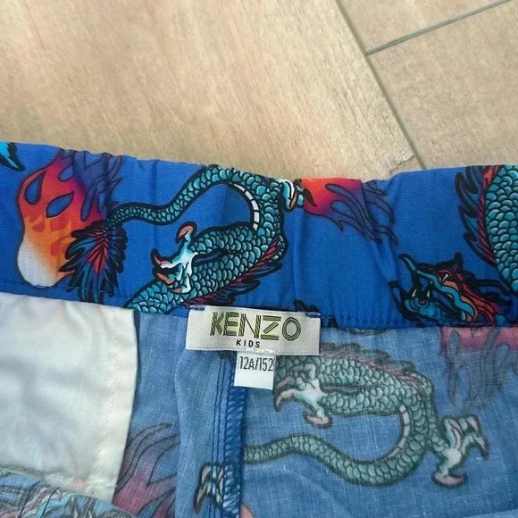 KENZO Blue Dragons Orange Fire Bermudas Shorts Boys Sz 12 - Picture 6 of 10